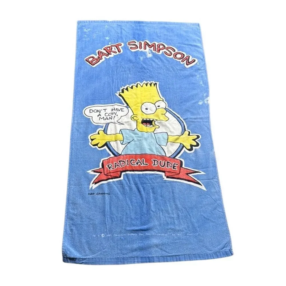 1990 Vintage Bart Simpson Radical Dude Blue Swim Towel Beach Pool